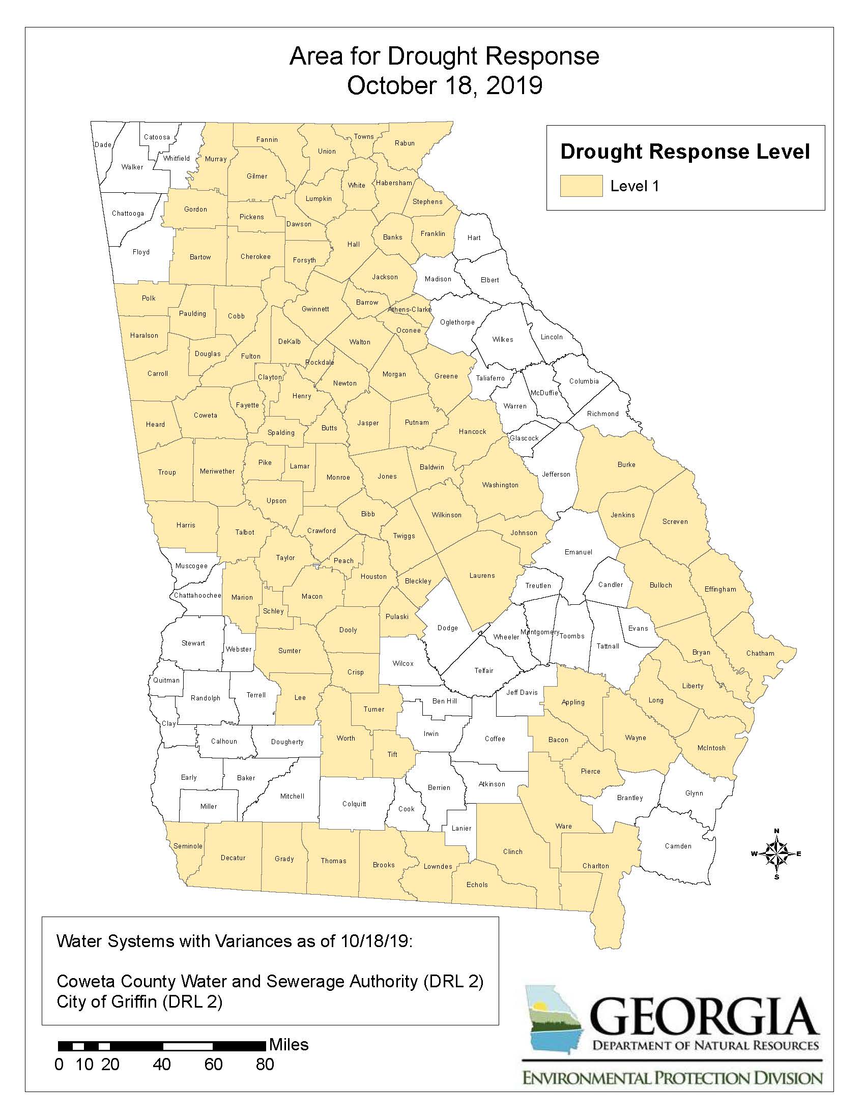 Final Drought Level One Response Georgia map